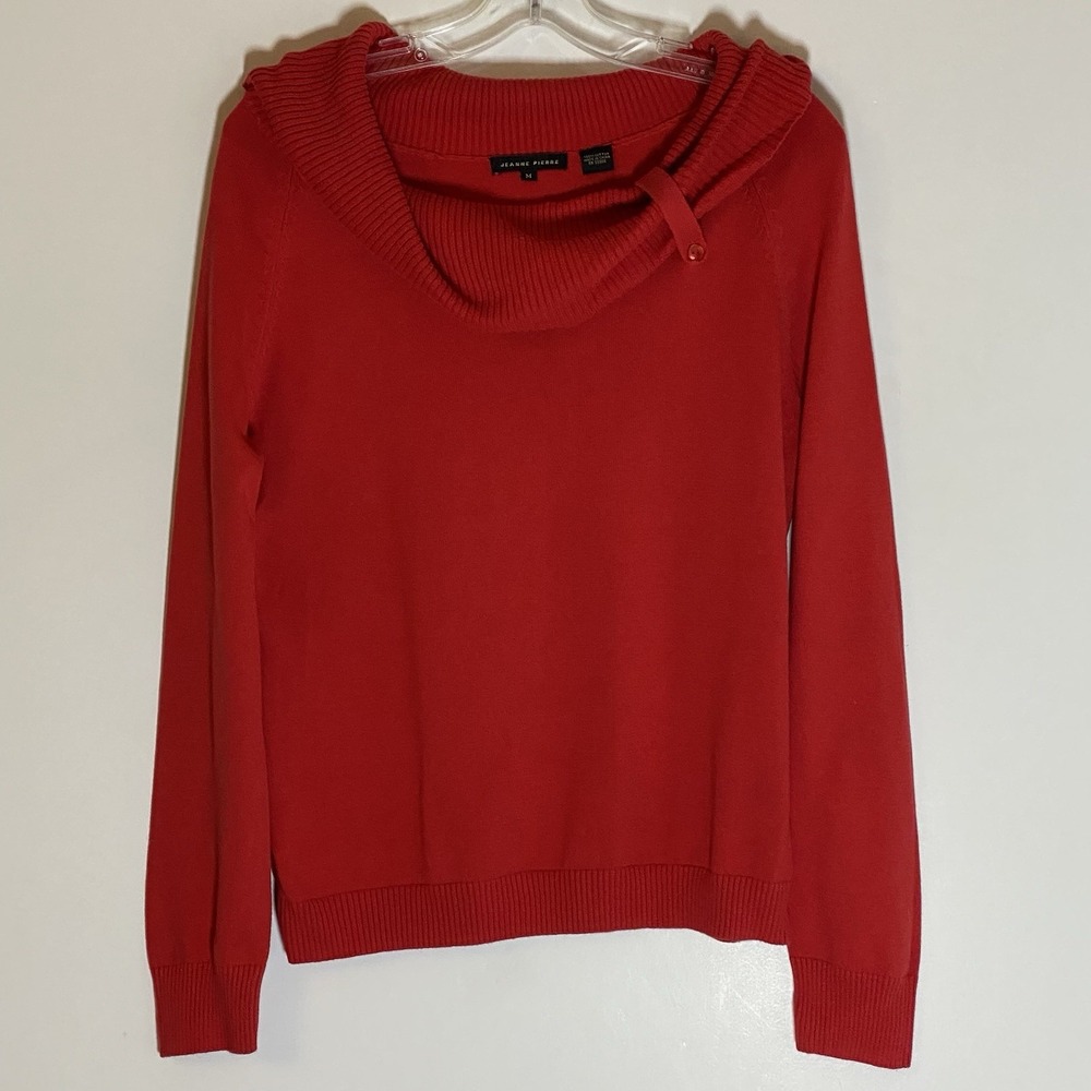 Jeanne Pierre Sweater Womens Medium Red Cowl Neck Classic Preppy Christmas Style